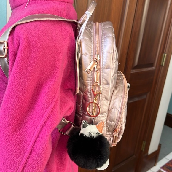 Jessica Simpson Mini backpack Rose & Rose gold Shimmer Quilted Puffer - Picture 8 of 8